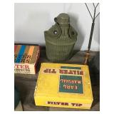 Lot of Collectibles & More - Cigar Boxes - Military Items - Signed Cap by Larry Weishuhn - Rug Beater - Jon E Hand Warmer - Lead Shot Bags (No lead inside) and More