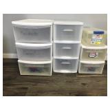 6 - Storage Cobtainers & 1 - 3 Drawer Storage Cart with Wheels