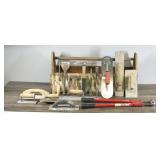 Large Wooden Tool Box with Concrete Tools and Lock Cutter