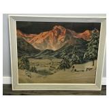 Framed Picture of Mountains Overlooking a Town by A. Arneyger