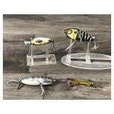 4 - Collectible Heddon Fishing Lures - Pumpkin Seed - Crazy Crawler - Baby Torpedo - Tiny Spook