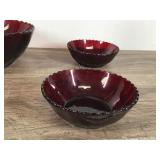 Lot 6 Vintage Anchor Hocking Royal Ruby Red Thumbprint Pattern Master Berry Bowls