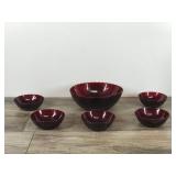 Lot 6 Vintage Anchor Hocking Royal Ruby Red Thumbprint Pattern Master Berry Bowls