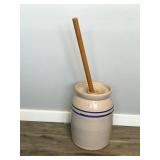 Vintage Marshall Pottery Inc 3 Gallon Butter Churn Crock with Lid and Stir Stick - Marshall, Texas Marshall