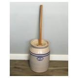 Vintage Marshall Pottery Inc 3 Gallon Butter Churn Crock with Lid and Stir Stick - Marshall, Texas Marshall