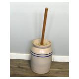 Vintage Marshall Pottery Inc 3 Gallon Butter Churn Crock with Lid and Stir Stick - Marshall, Texas Marshall