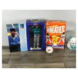 1997 Ken Griffey Jr. Starting Line Up Doll - Wheaties Ceral 1991 Minnesota Twins World Champions Box (Kirby Puckett & Kent Hrbek - Twins baseball with signature - Ken Griffey Jr Beanie Baby