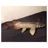 Signed hand carved Northern Pike spearing fish decoy by R. Whittier