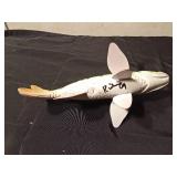 Signed hand carved wood spearing fish decoy by R. Whittier