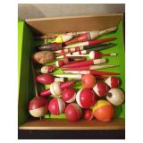 Box of vintage cork, wood and plastic fishing bobbers