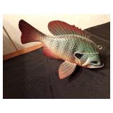 Signed hand carved wood sunfish spearing fish decoy by R. Whittier