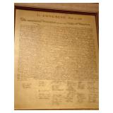 Framed metal "In Congress July4, 1776 The Unanimous Declaration of the 13 United States of America"