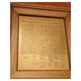 Framed metal "In Congress July4, 1776 The Unanimous Declaration of the 13 United States of America"