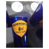 6 Hornsby Pub Draft cobalt blue glasses and 3 margarita glasses