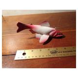 2008 Signed hand carved wood spearing fish decoy with metal fins by R. Whittier