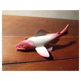 2008 Signed hand carved wood spearing fish decoy with metal fins by R. Whittier