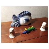 John F. & Jacqueline Kennedy salt & pepper shakers, fish salt & pepper shakers and fish planter