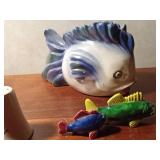 John F. & Jacqueline Kennedy salt & pepper shakers, fish salt & pepper shakers and fish planter