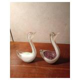 Vintage venetian glass hand blown swan figurines