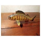 2009 Hand carved wood Perch spearing fish decoy by R. Whittier