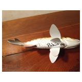 2009 Hand carved wood Perch spearing fish decoy by R. Whittier