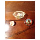 2 Vintage collectable paper weights and a vintage collectable ashtray with flowers built in the bottom