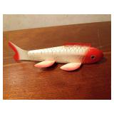 signed hand carved wood spearing fish decoy by Larry Lange