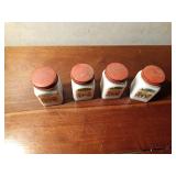 4 Vintage glass spice jars with metal lids