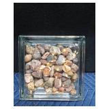 Lighted glass block full of agates