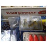 Cigar box of fishing items
