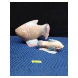 Large wood and a ceramic fish