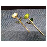 2) 24K gold plated Steve Singer glass roses