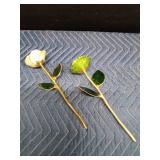 2) 24K gold plated Steve Singer glass roses