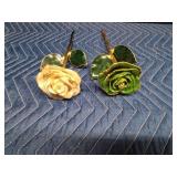 2) 24K gold plated Steve Singer glass roses
