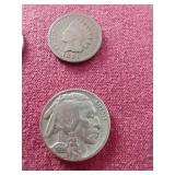 Small Mixed US Coin Lot - Silver Dime, Buffalo Nickel, Indian Penny, Etc