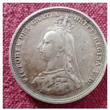 1889 British Silver 1 Shilling Coin