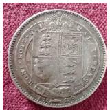 1889 British Silver 1 Shilling Coin