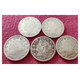 (5) Liberty "V" Nickels