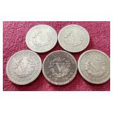 (5) Liberty "V" Nickels
