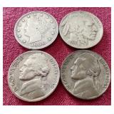 (4) Mixed Nickels - Includes "V", Buffalo & Silver