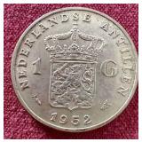 1952 Netherlands Antilles Silver 1 Gulden