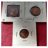 (3) Wheat Pennies With Various Die Errors