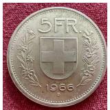 1966 Switzerland Silver 5 Franc Coin