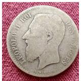 1869 Belgium Silver 1 Franc - King Leopold