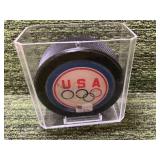 USA Olympic Hockey Puck with GA Global Certificate Of Authentication