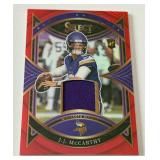 JJ McCarthy RC Red Refractor Prizm 2023 Select #RS-JMY Rookie Swatches Minnesota Vikigns Football Card