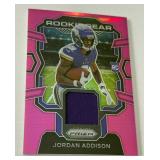 Jordan Addison RC Relic 2023 Pink Prizm Rookie Gear #RC-JA Minnesota Vikings Football Card