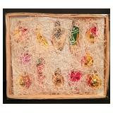 LL-CL - Set of 12 Kurt S. Adler Handcrafted West German Fruit and Vegetable Glass Ornaments in Basket