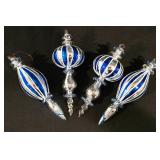 LL-CL - Set of 4 Blue and Silver Glass Christmas Ornaments