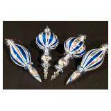 LL-CL - Set of 4 Blue and Silver Glass Christmas Ornaments